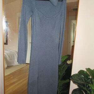 Chic Blue Knit Dress with Long Sleeves